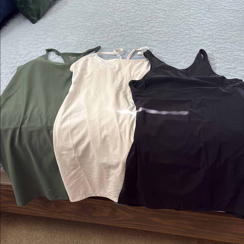 Set of Three athletic dresses,- Green, White, and Black